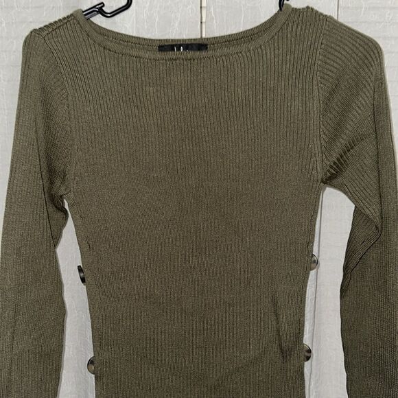 Lulus S Olive Green Boat Neck Ribbed Knit Long Sleeve Mini Sweater Dress - Picture 6 of 11